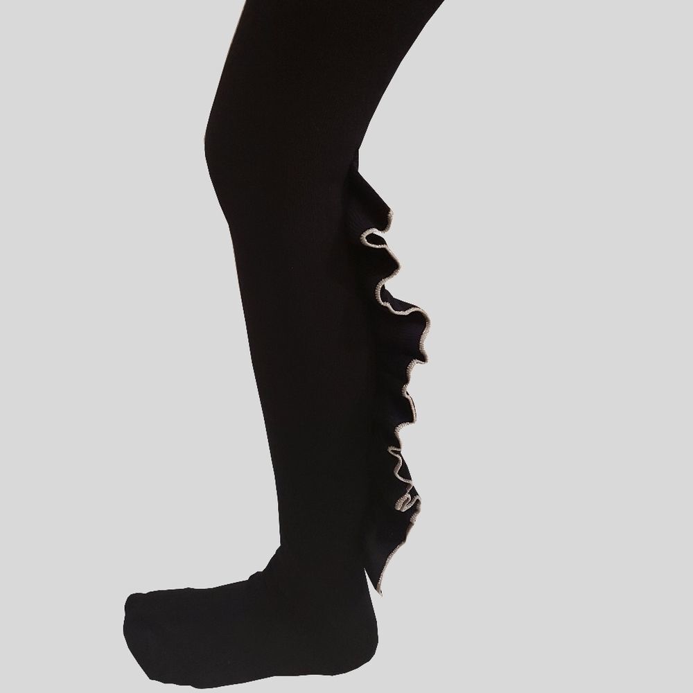 Zubii Footed Tights Pack of 2 Girls Black Size 8 With Silver Ruffles